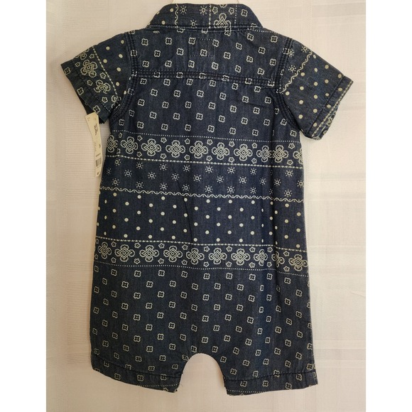 Baby B'gosh Denim Romper Bandana Print Button Up Short Sleeve‎ 6Mo - Picture 2 of 7